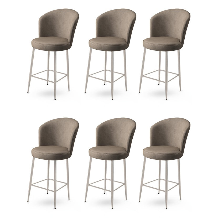 Set of 6 Fora Upholstered Bar Stools in Cappuccino and Chrome