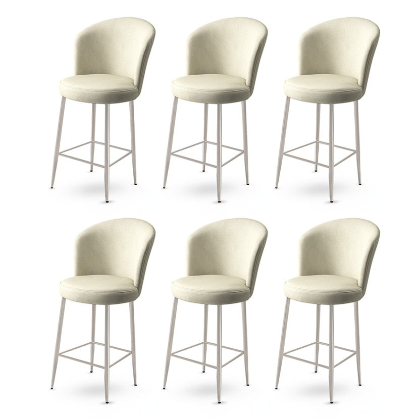 Set of 6 Fora Upholstered Bar Stools in Cream and Chrome