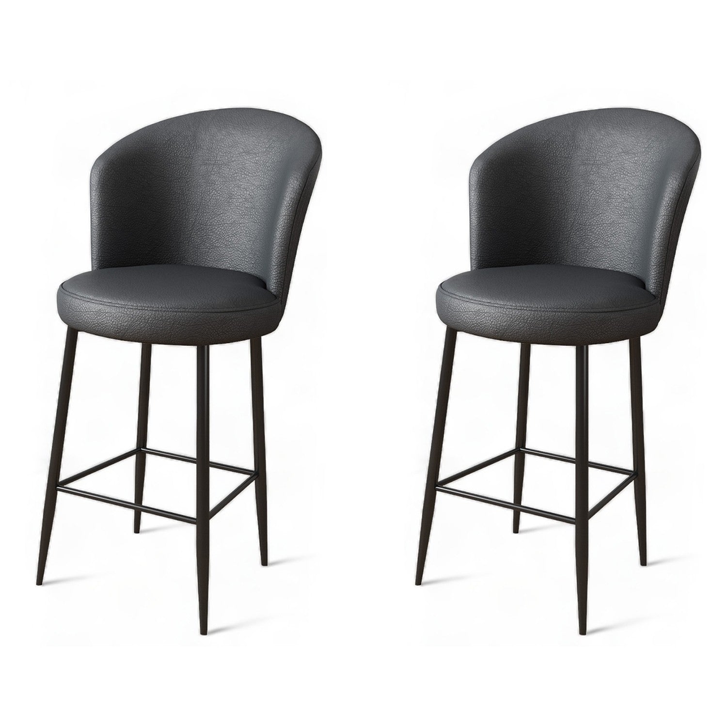 Set of 2 Uras Faux Leather Bar Stools in Anthracite and Black