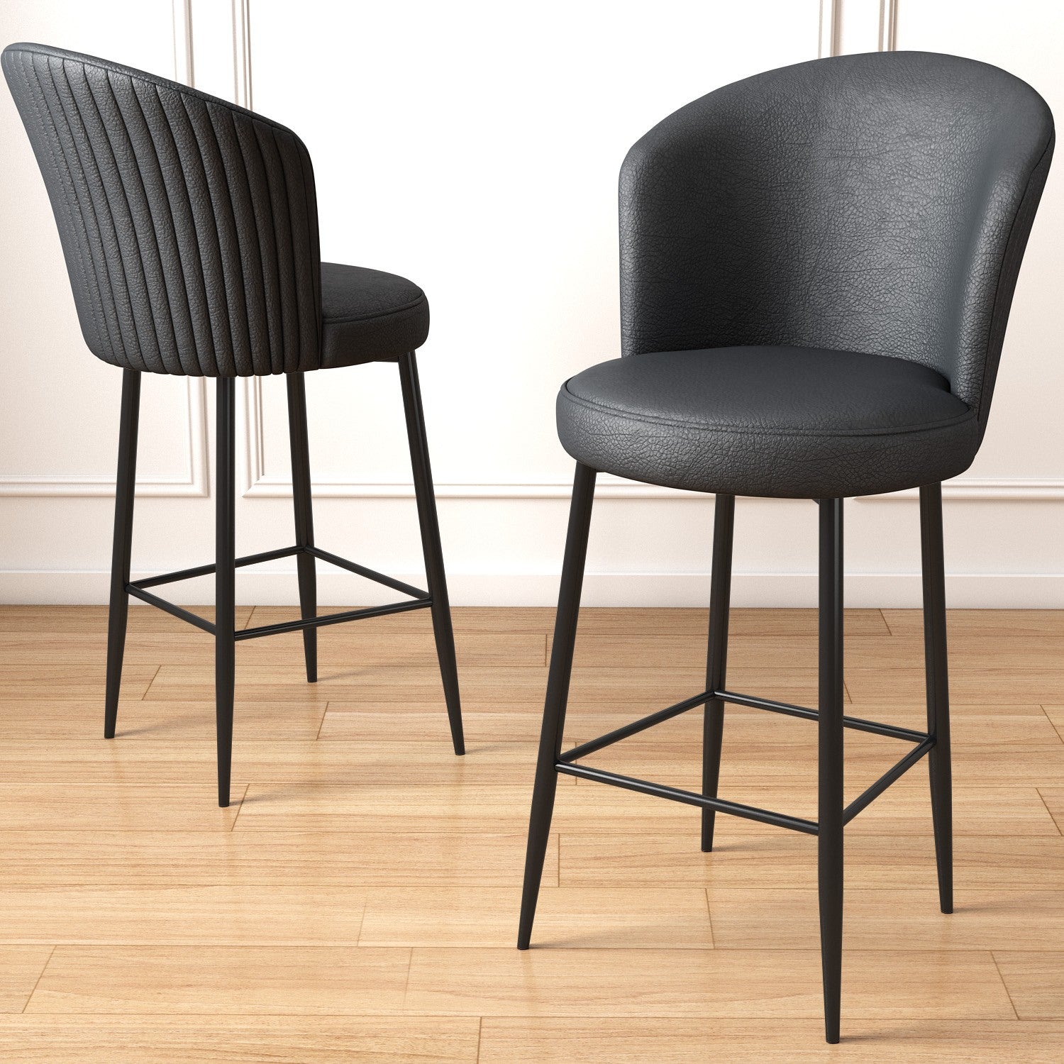 Set of 2 Uras Faux Leather Bar Stools in Anthracite and Black – product image 2