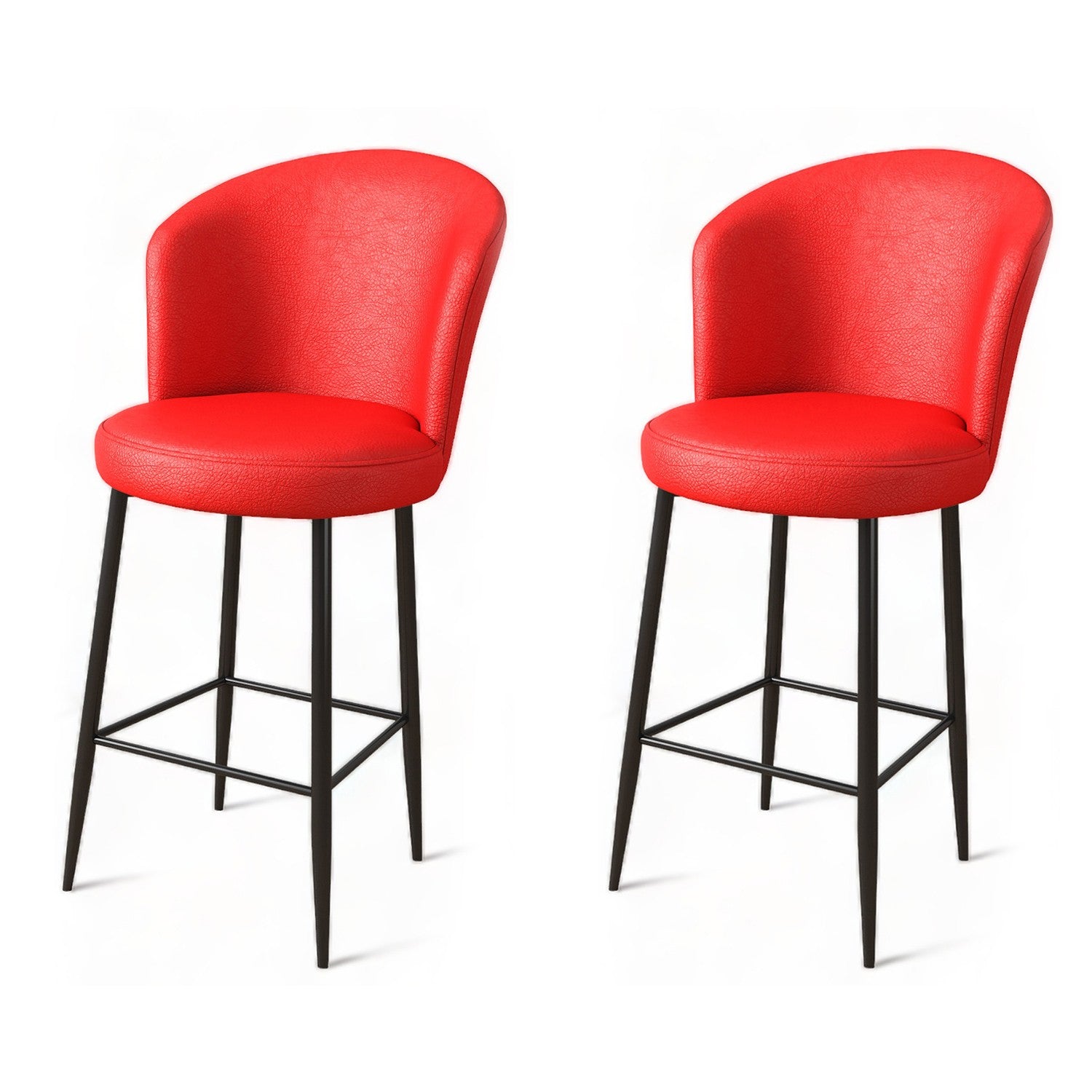Set of 2 Uras Faux Leather Bar Stools in Red and Black