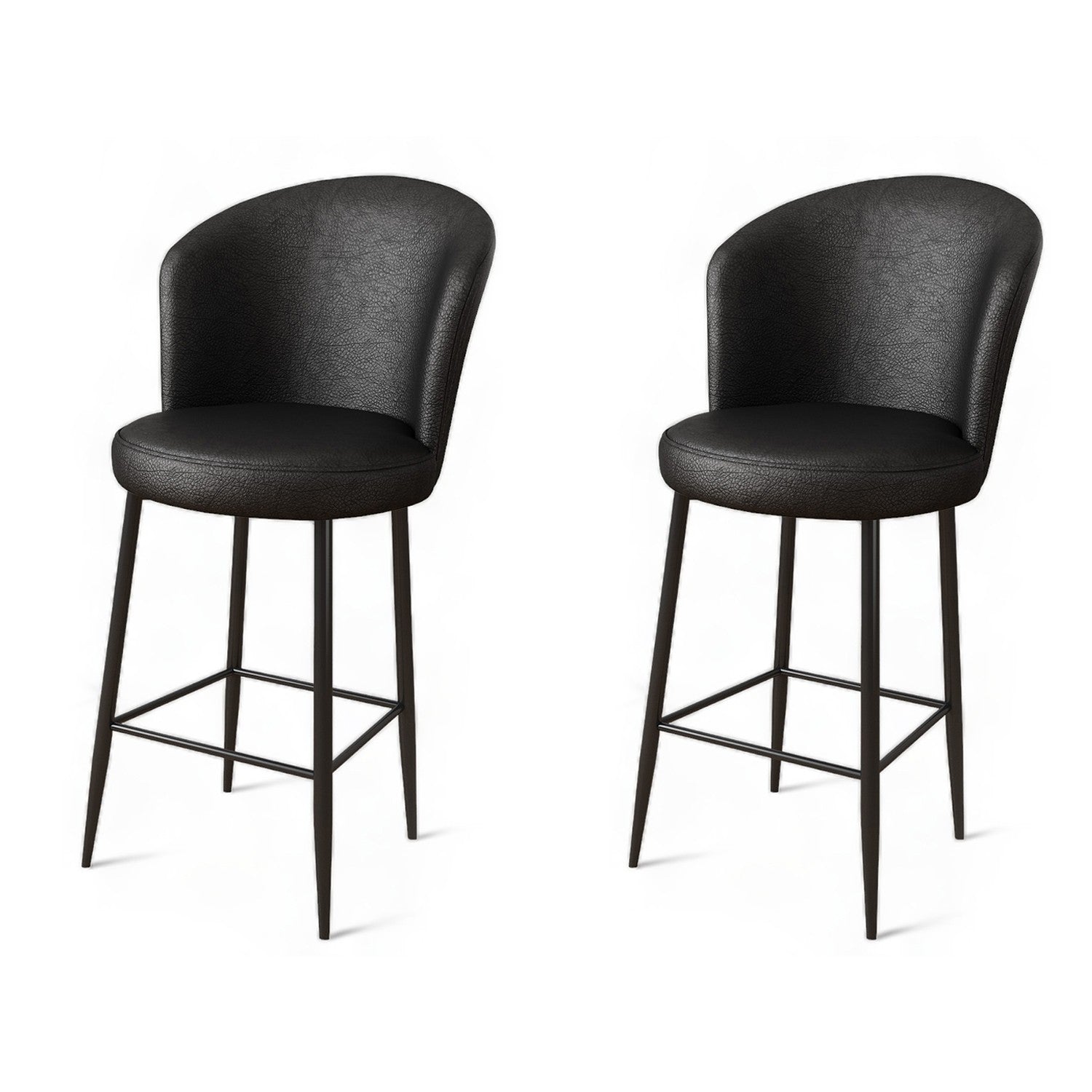 Set of 2 Uras Faux Leather Bar Stools in Black