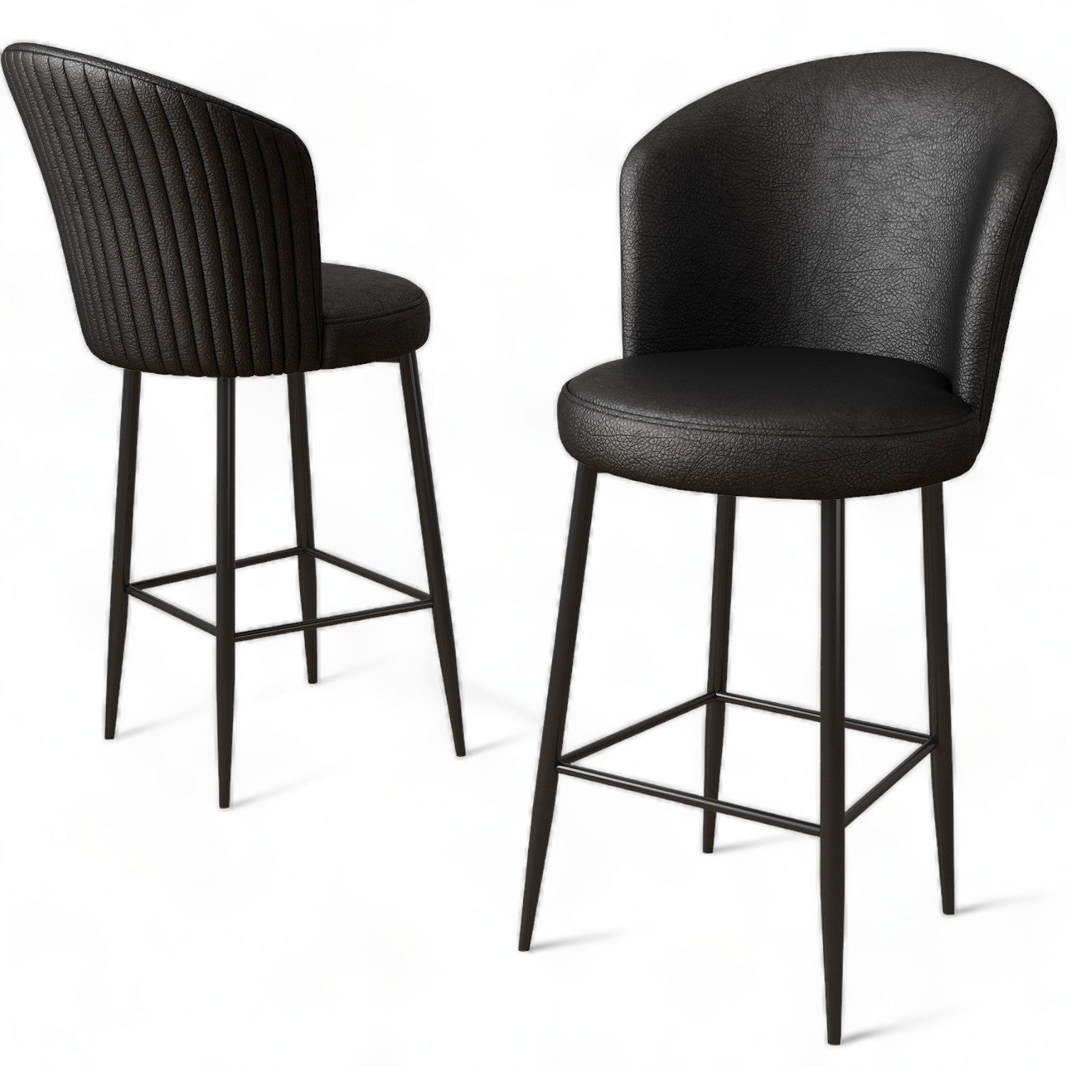 Set of 2 Uras Faux Leather Bar Stools in Black – product image 3