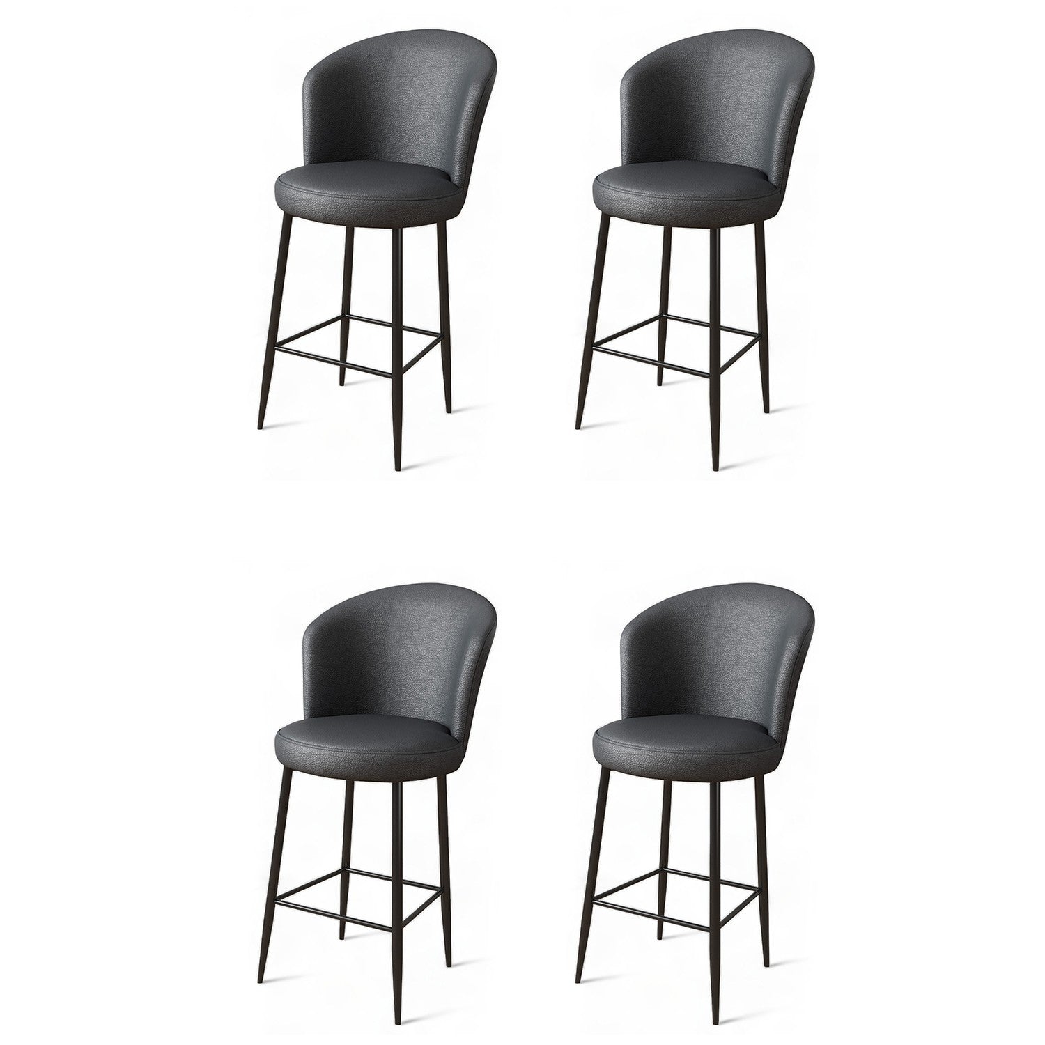 Set of 4 Uras Faux Leather Bar Stools in Anthracite and Black