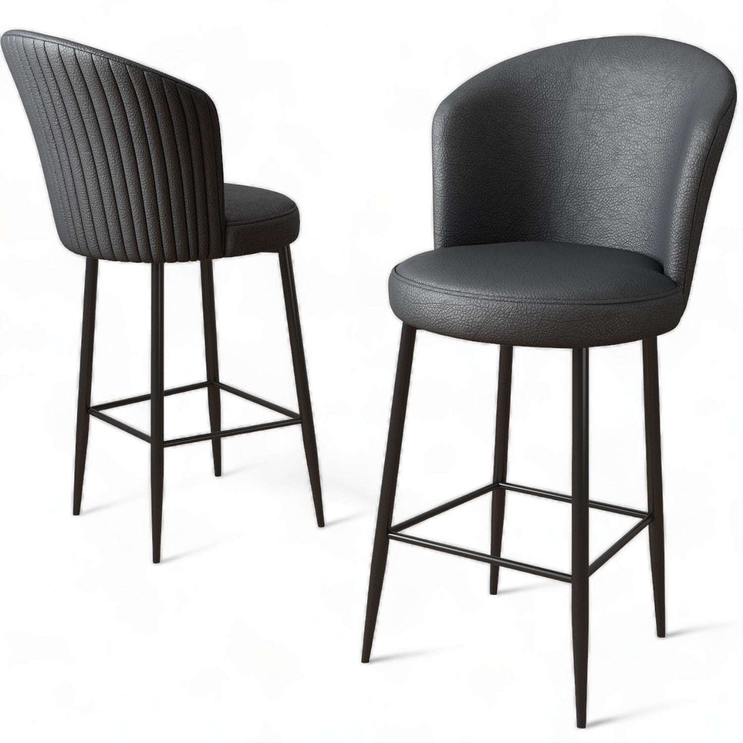 Set of 4 Uras Faux Leather Bar Stools in Anthracite and Black – product image 3