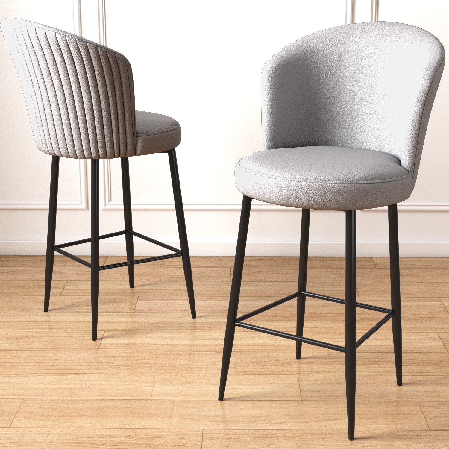 Set of 4 Uras Faux Leather Bar Stools in Grey and Black – product image 2