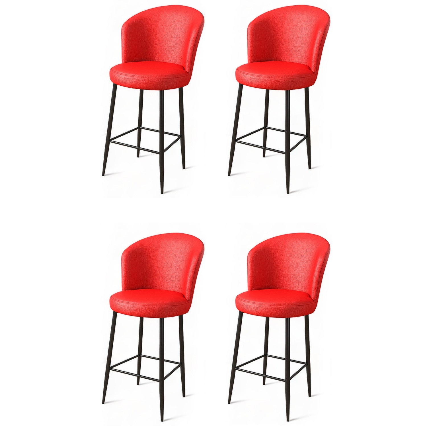 Set of 4 Uras Faux Leather Bar Stools in Red and Black