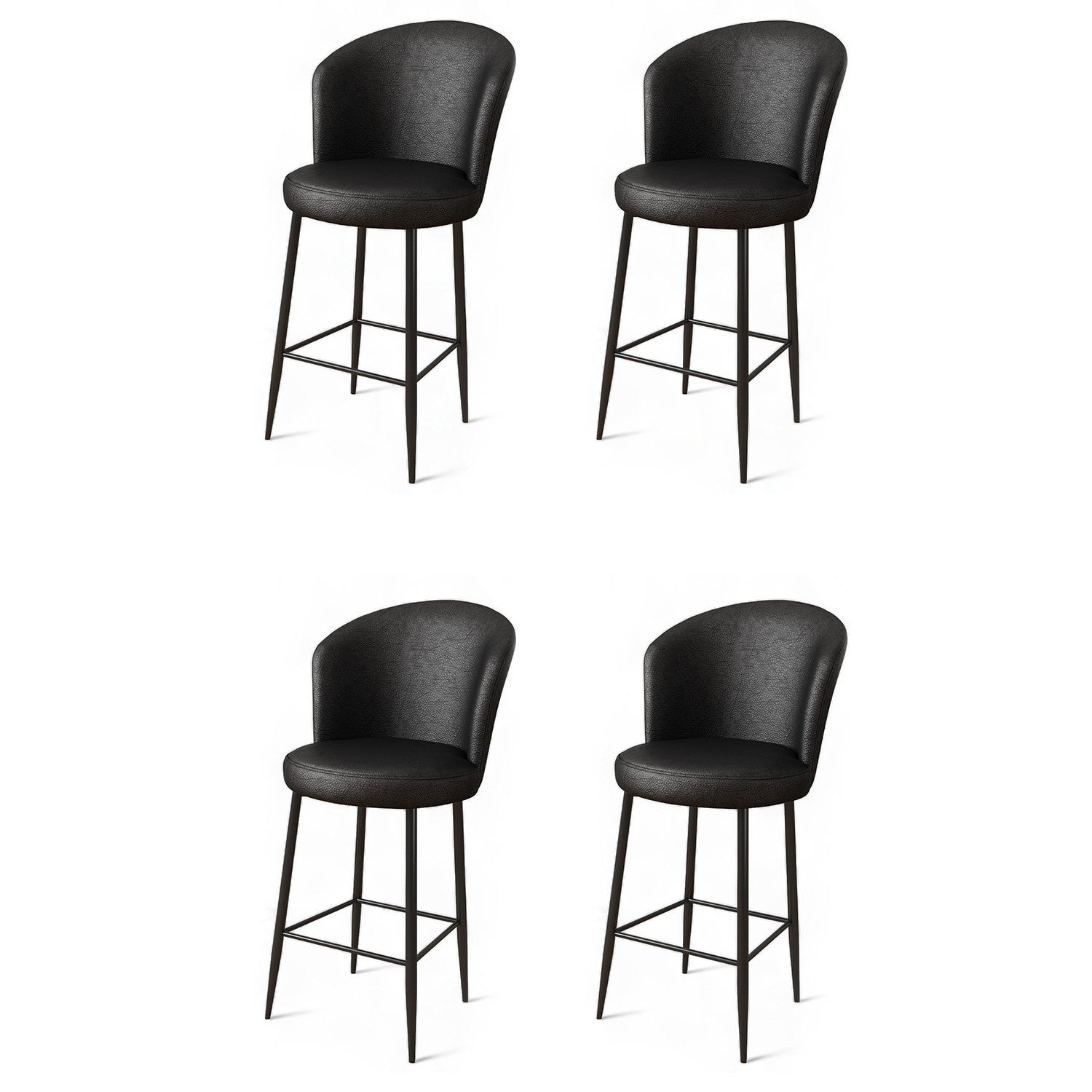 Set of 4 Uras Faux Leather Bar Stools in Black
