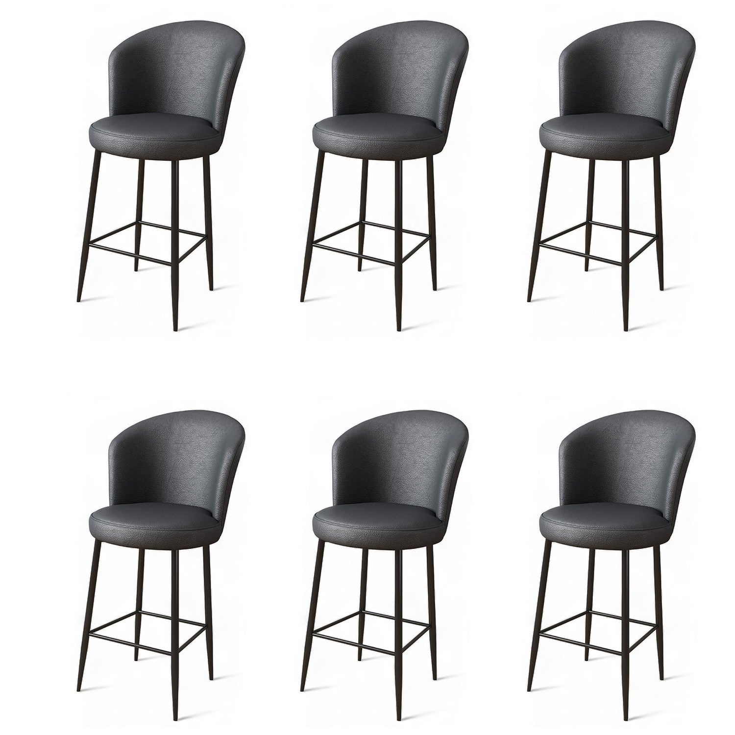 Set of 6 Uras Faux Leather Bar Stools in Anthracite and Black