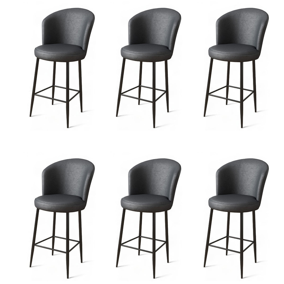 Set of 6 Uras Faux Leather Bar Stools in Anthracite and Black – product image 1