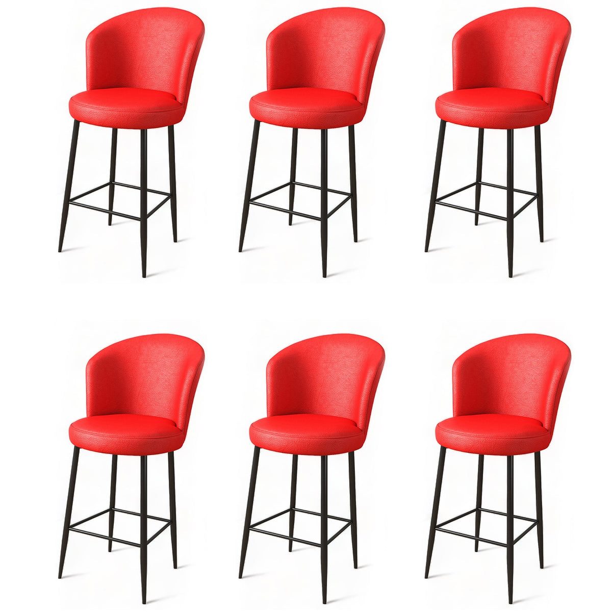 Set of 6 Uras Faux Leather Bar Stools in Red and Black – product image 1