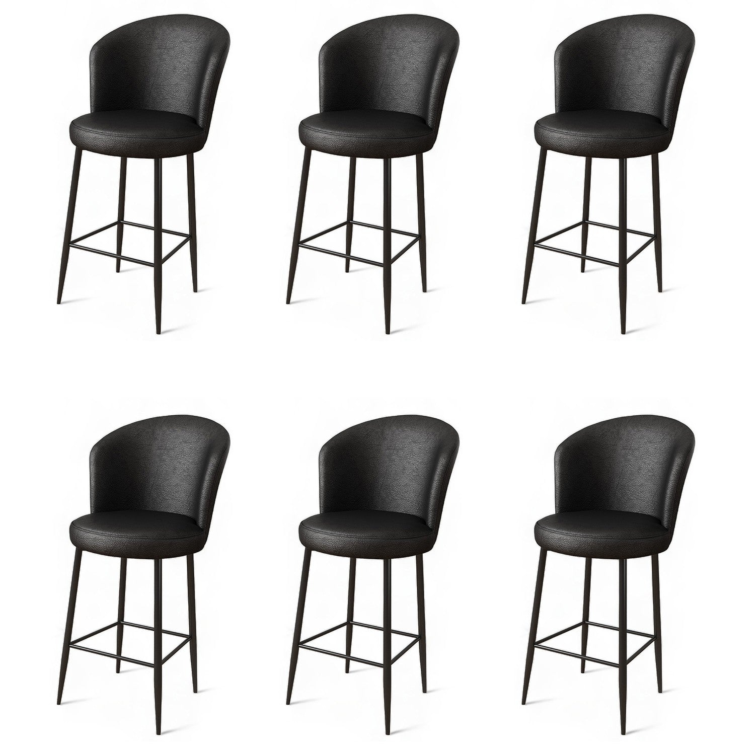 Set of 6 Uras Faux Leather Bar Stools in Black