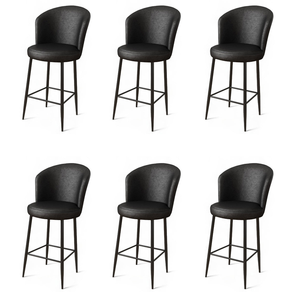 Set of 6 Uras Faux Leather Bar Stools in Black – product image 1