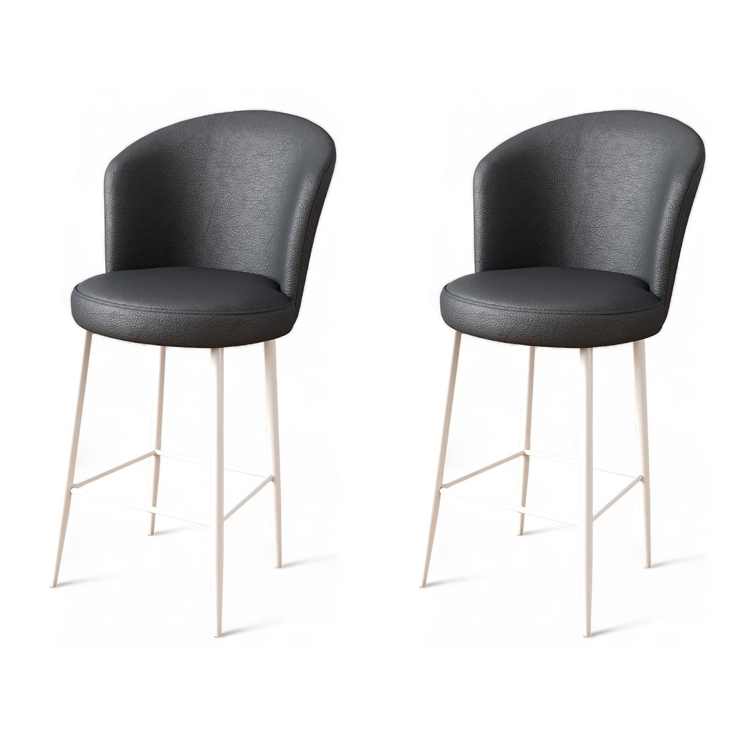 Set of 2 Uras Faux Leather Bar Stools in Anthracite and White