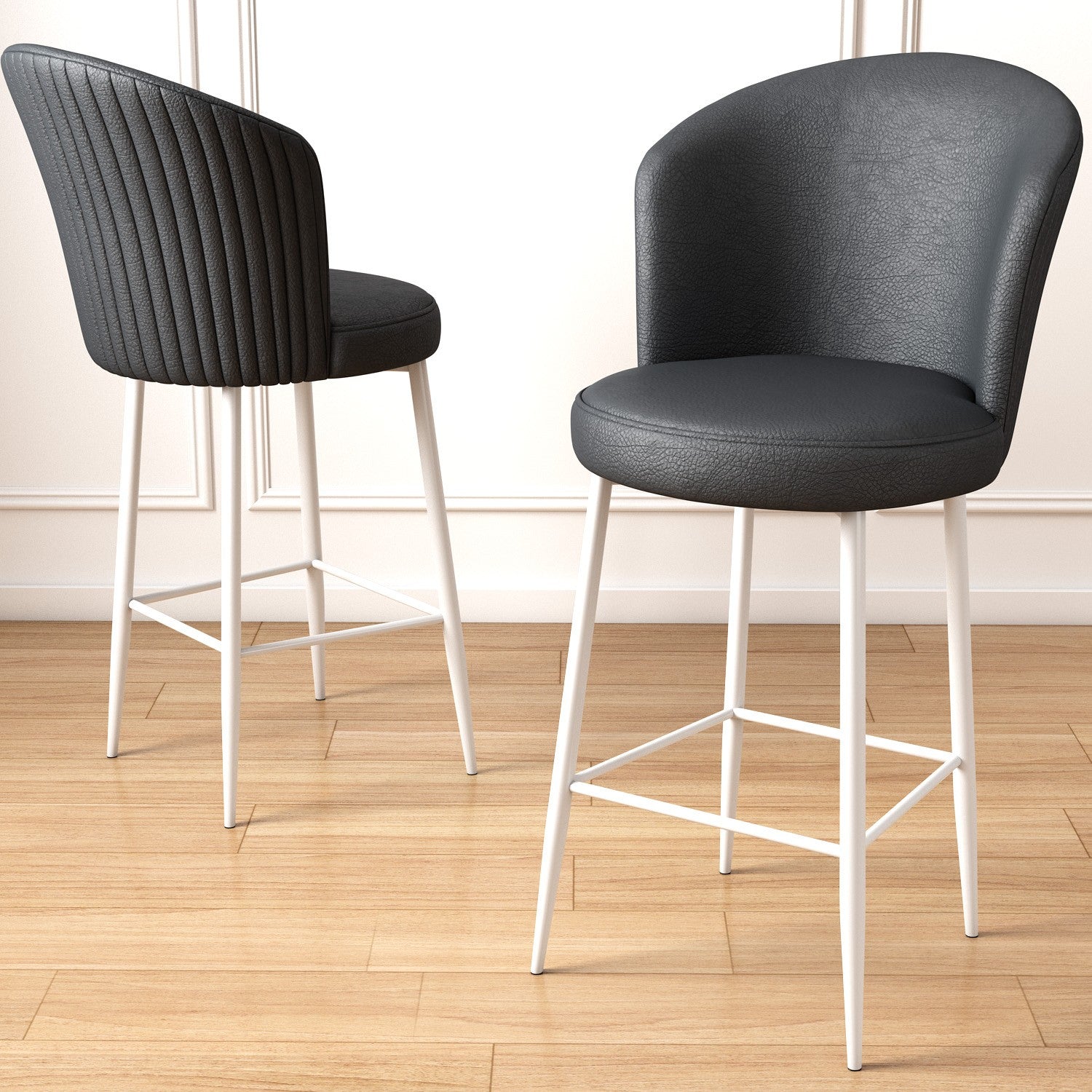 Set of 2 Uras Faux Leather Bar Stools in Anthracite and White – product image 2