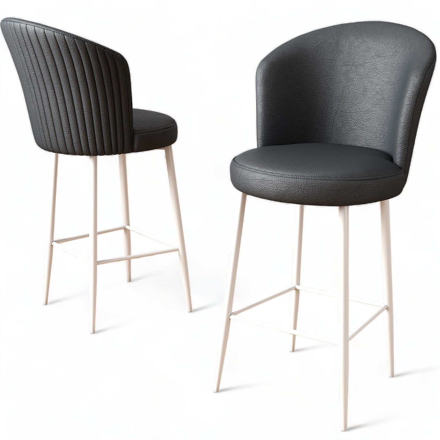 Set of 2 Uras Faux Leather Bar Stools in Anthracite and White – product image 3