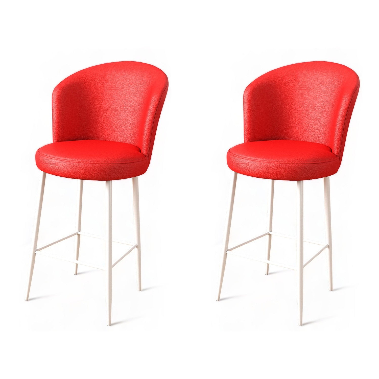 Set of 2 Uras Faux Leather Bar Stools in Red and White