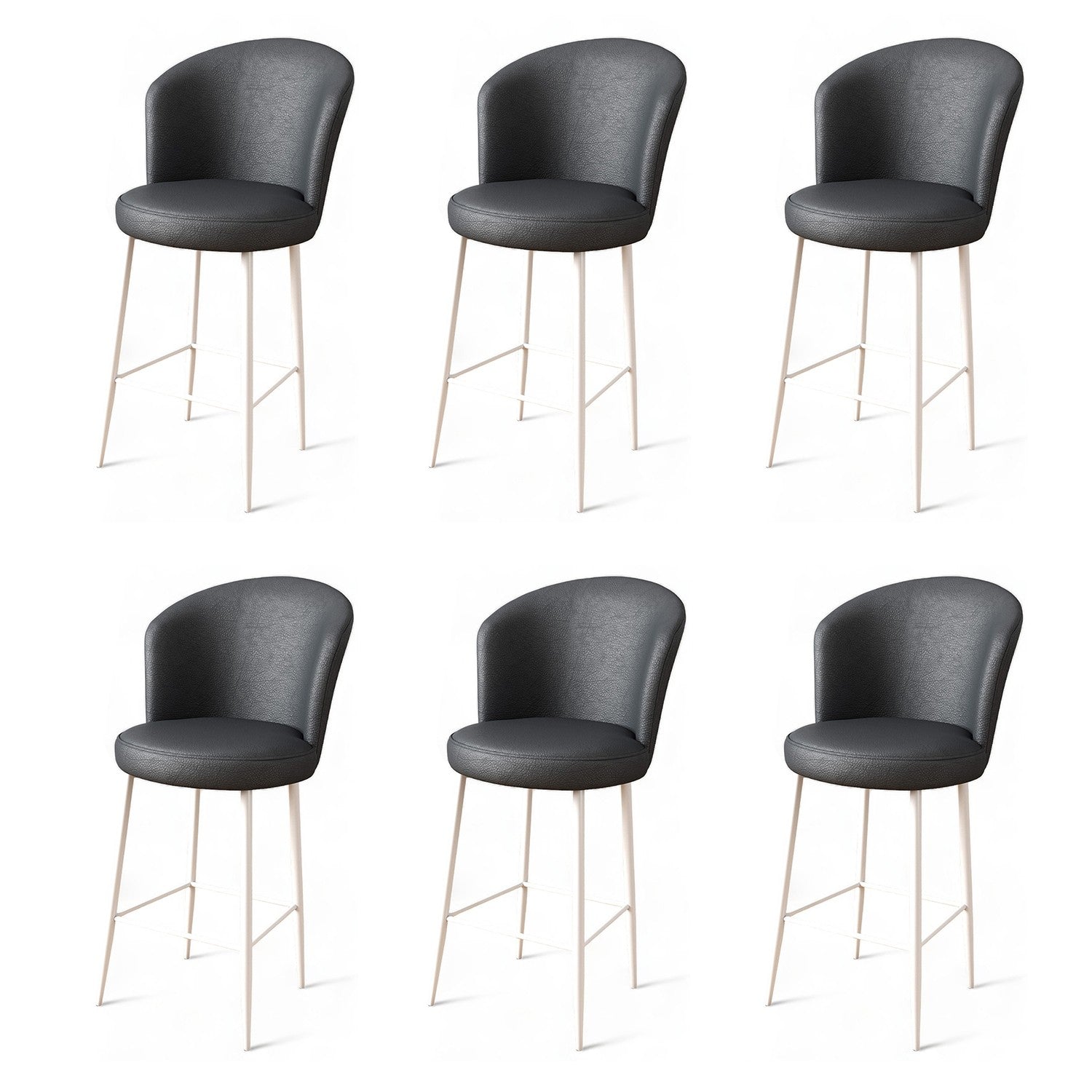 Set of 6 Uras Faux Leather Bar Stools in Anthracite and White