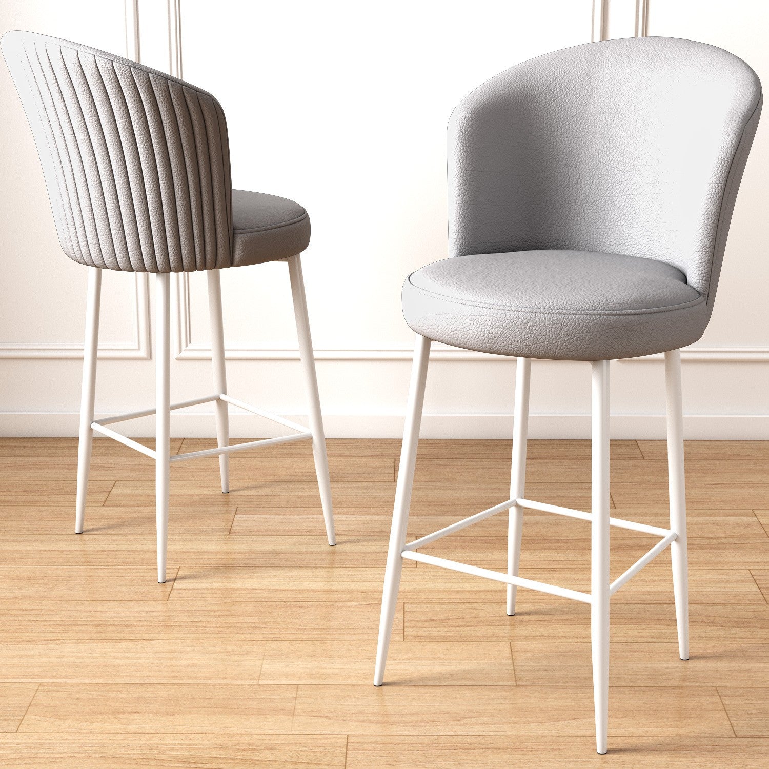 Set of 6 Uras Faux Leather Bar Stools in Grey and White – product image 2