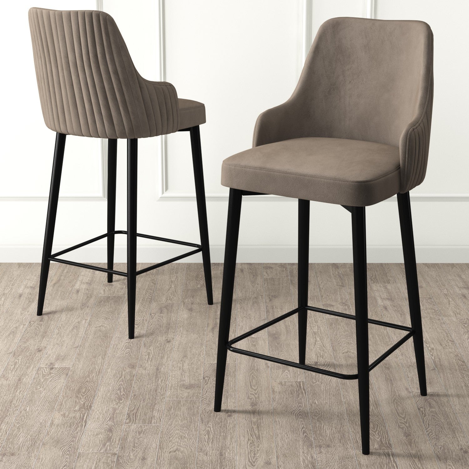 Set of 2 Enox Upholstered Bar Stools in Cappuccino and Black – product image 2