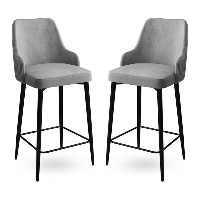 Set of 2 Enox Upholstered Bar Stools in Grey and Black