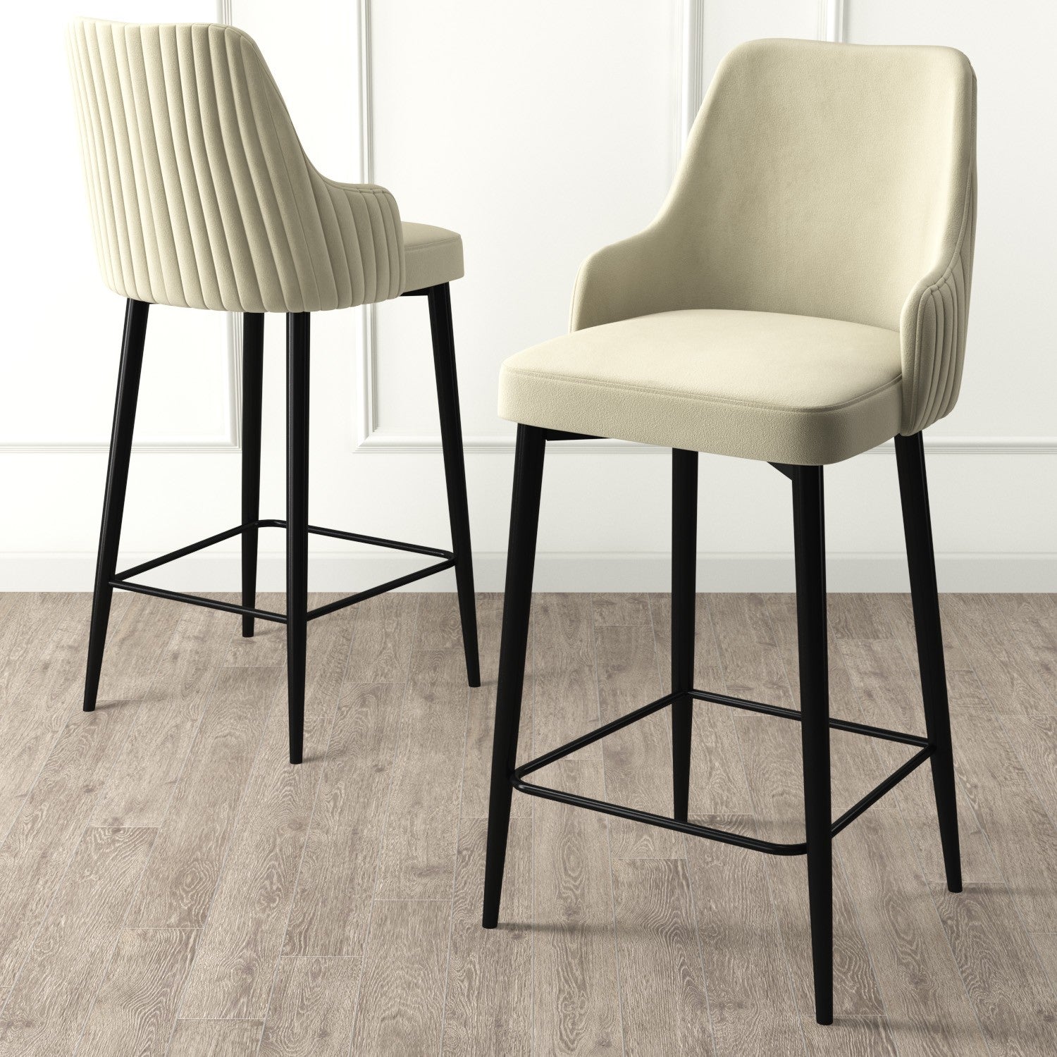Set of 2 Enox Upholstered Bar Stools in Cream and Black – product image 2