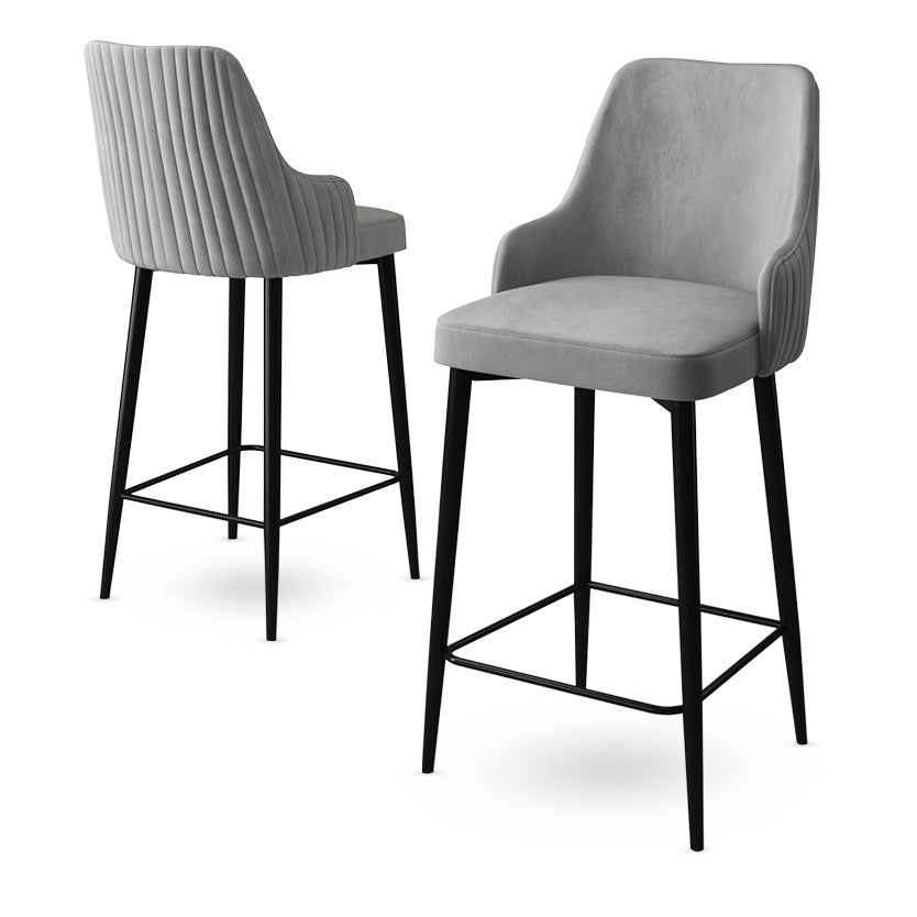 Set of 4 Enox Upholstered Bar Stools in Grey and Black – product image 3