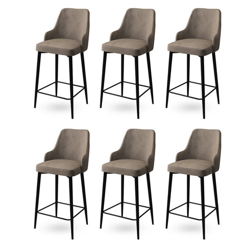 Set of 6 Enox Upholstered Bar Stools in Cappuccino and Black