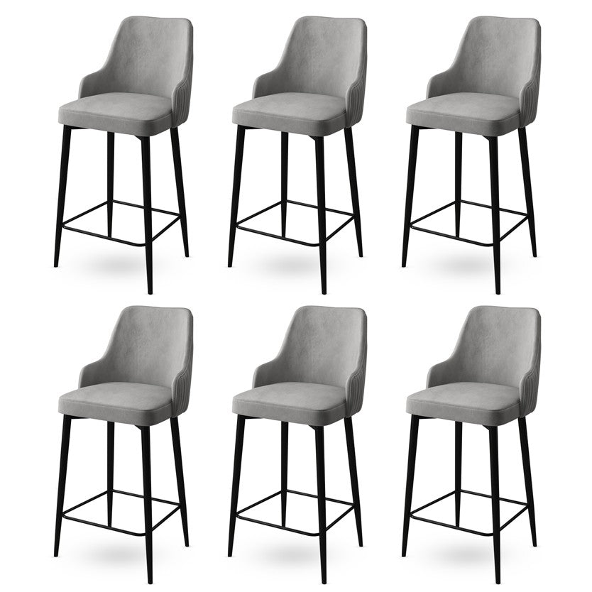 Set of 6 Enox Upholstered Bar Stools in Grey and Black – product image 1