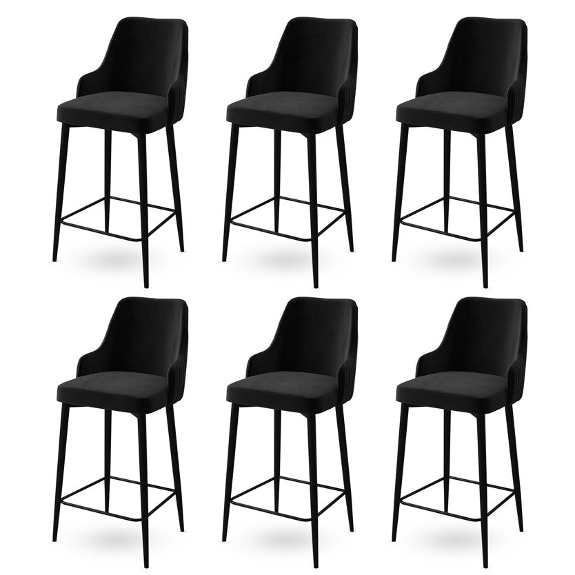 Set of 6 Enox Upholstered Bar Stools in Black – product image 1