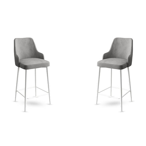 Set of 2 Enox Upholstered Bar Stools in Grey and White