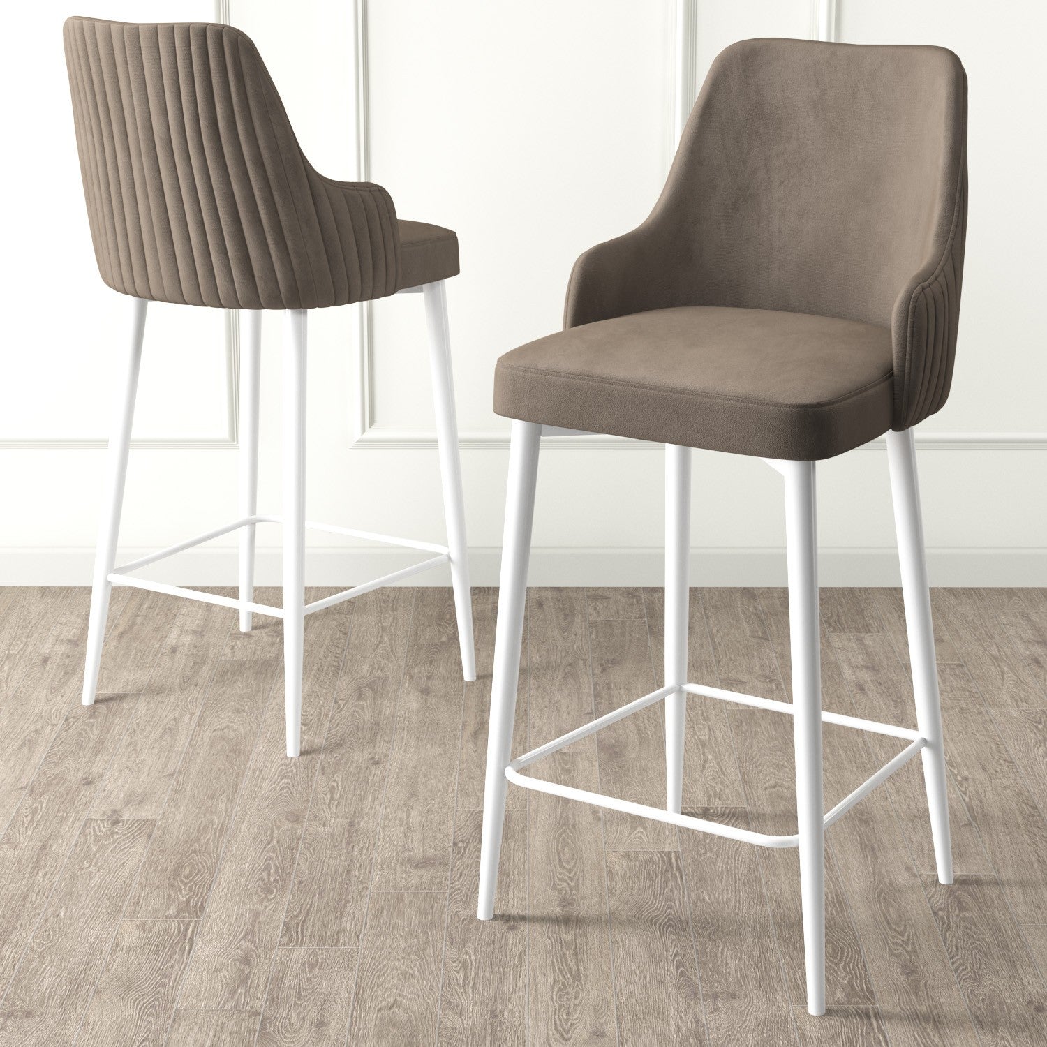 Set of 4 Enox Upholstered Bar Stools in Cappuccino and White – product image 2