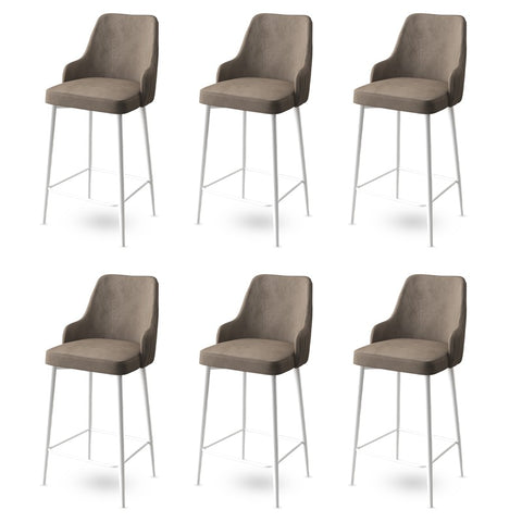 Set of 6 Enox Upholstered Bar Stools in Cappuccino and White