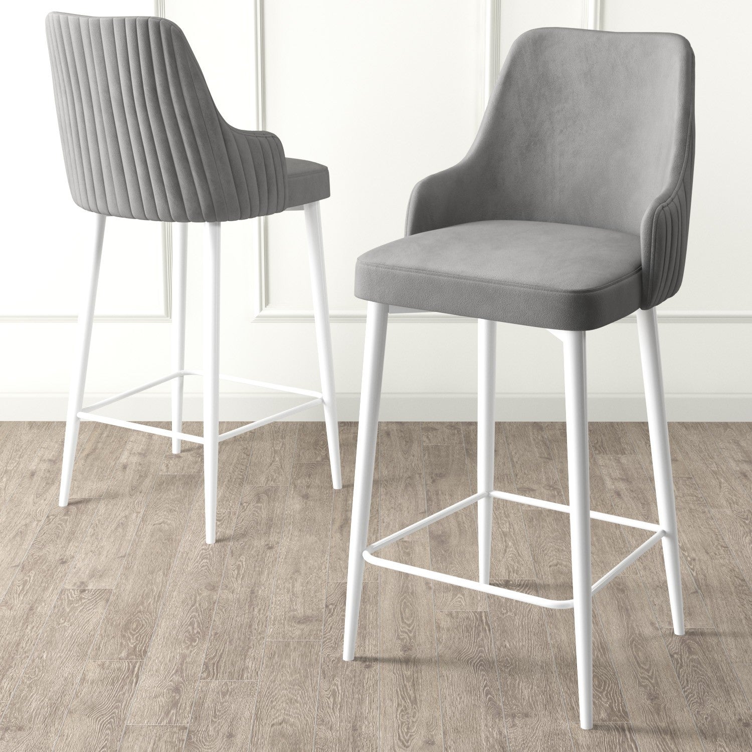 Set of 6 Enox Upholstered Bar Stools in Grey and White – product image 2