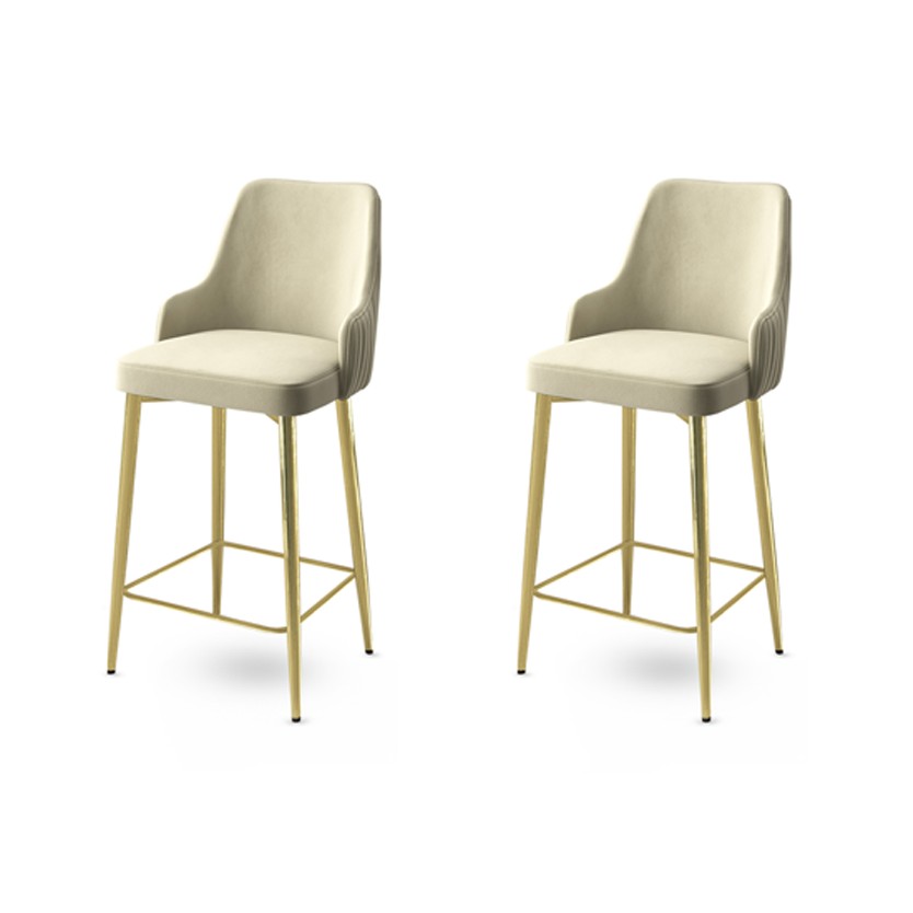 Set of 2 Enox Upholstered Bar Stools in Cream and Gold – product image 1