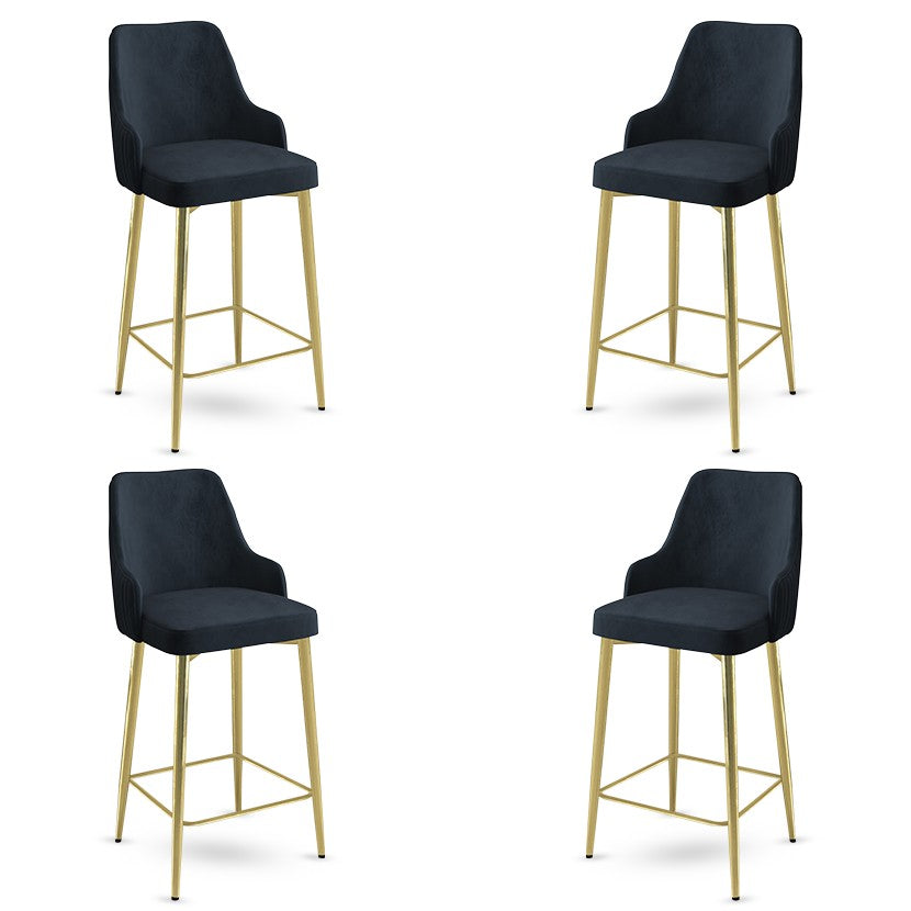 Set of 4 Enox Upholstered Bar Stools in Anthracite and Gold – product image 1