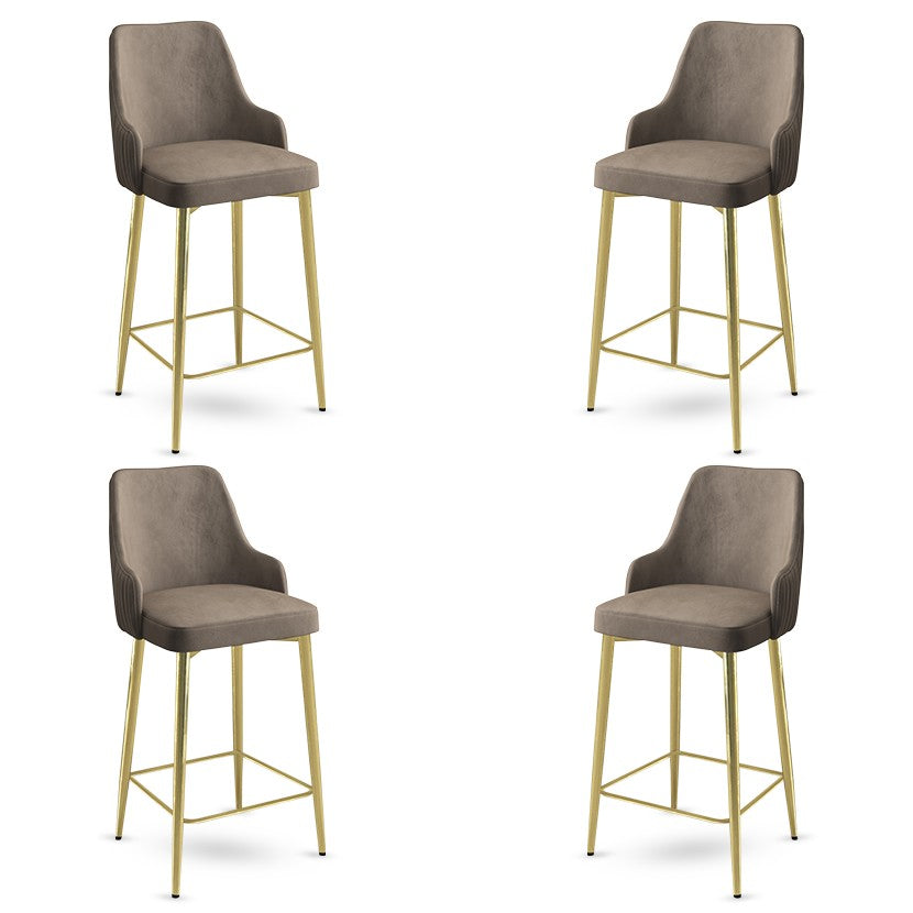 Set di 4 sgabelli da bar imbottiti Enox in cappuccino e oro