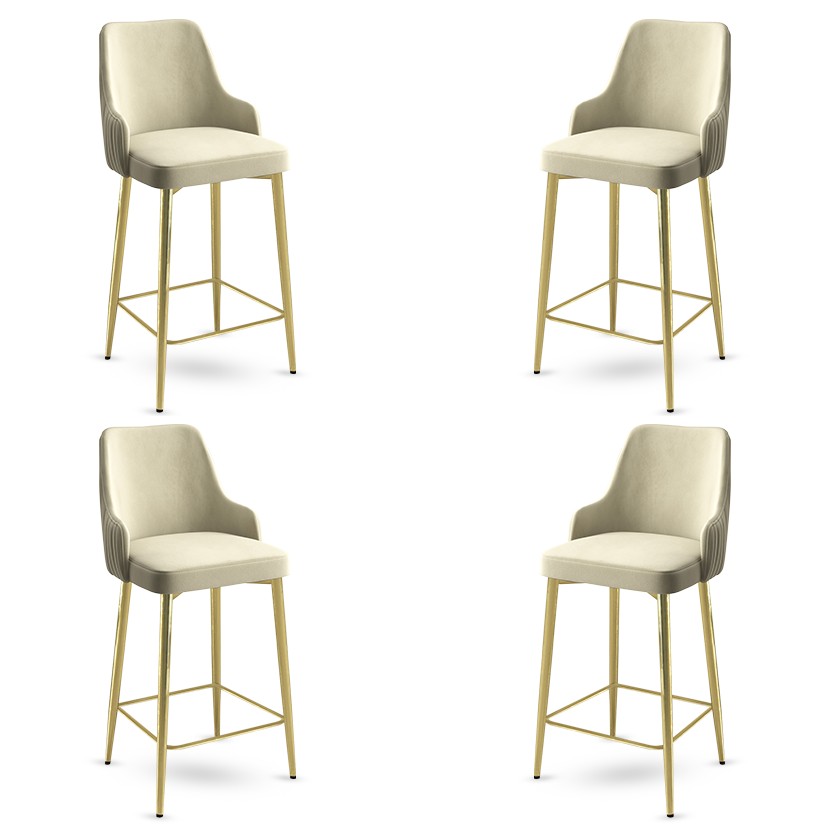 Set of 4 Enox Upholstered Bar Stools in Cream and Gold – product image 1