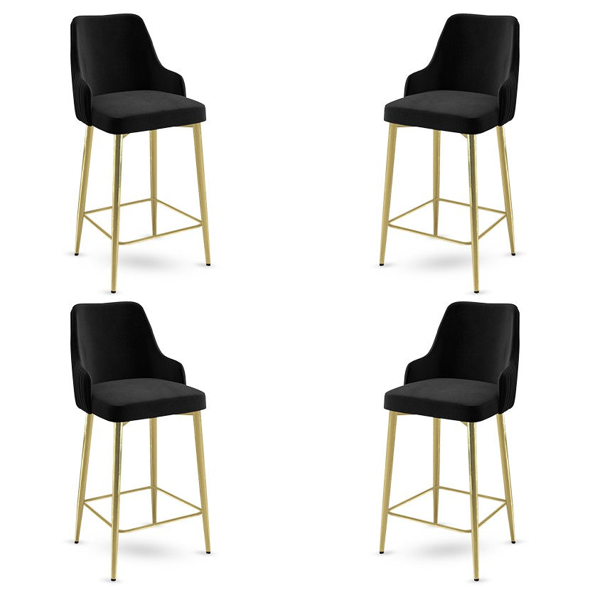 Set of 4 Enox Upholstered Bar Stools in Black and Gold – product image 1