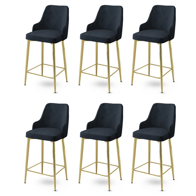 Set of 6 Enox Upholstered Bar Stools in Anthracite and Gold – product image 1
