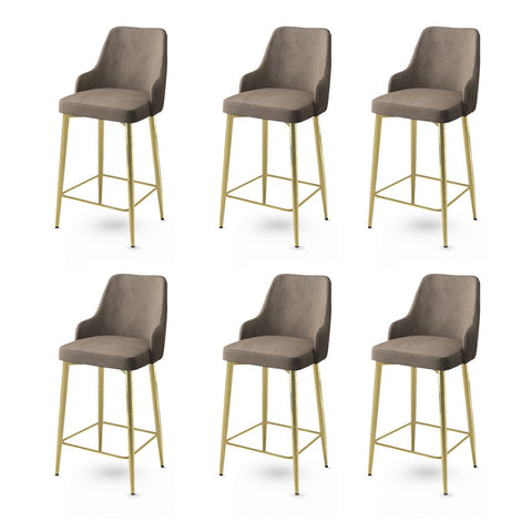 Set of 6 Enox Upholstered Bar Stools in Cappuccino and Gold