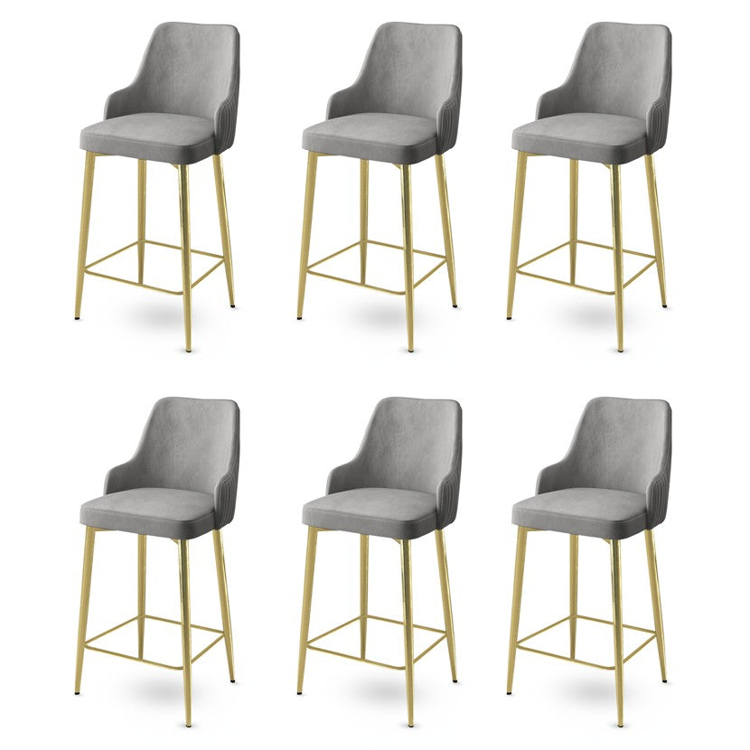 Set of 6 Enox Upholstered Bar Stools in Grey and Gold – product image 1