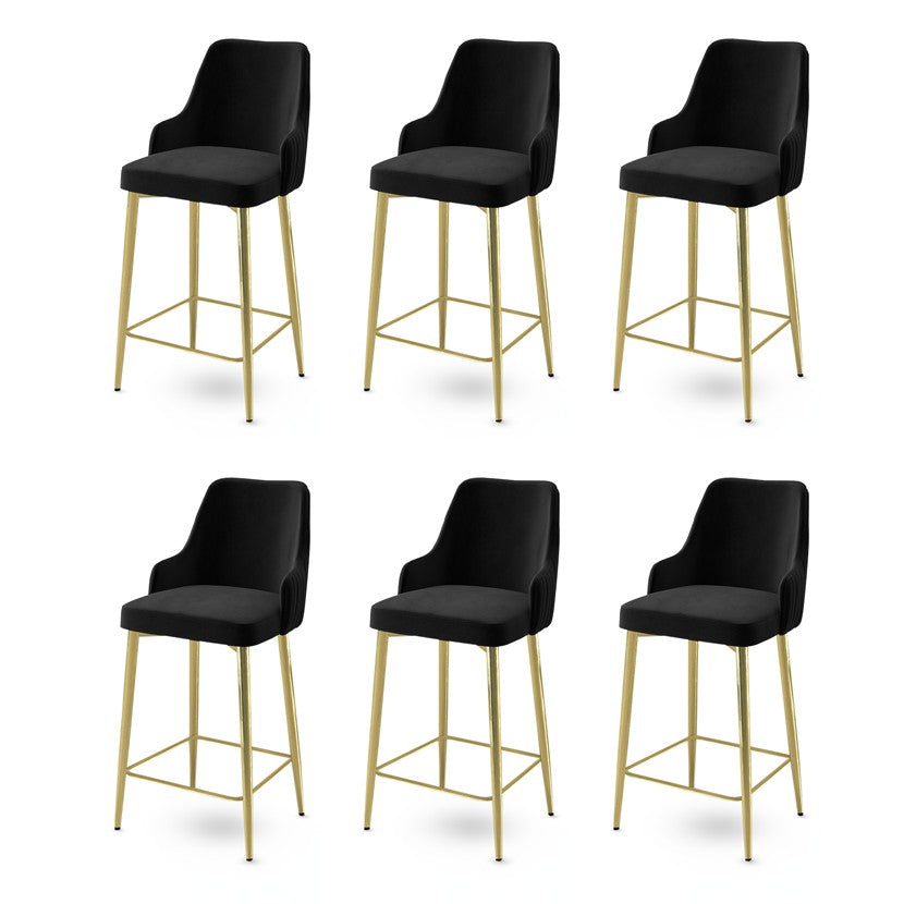 Set of 6 Enox Upholstered Bar Stools in Black and Gold – product image 1