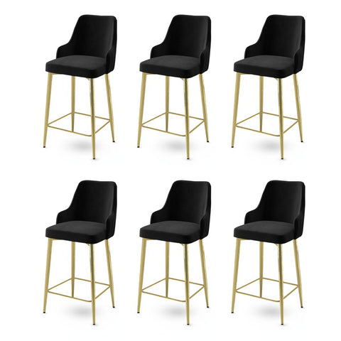 Set aus 6 gepolsterten Enox Barhockern in Schwarz und Gold