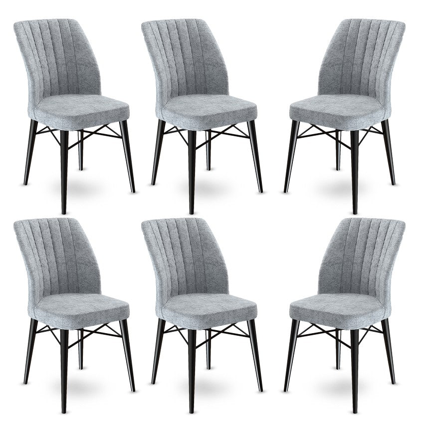 Set of 6 Flex Upholstered Dining Chairs in Grey and Black – product image 1