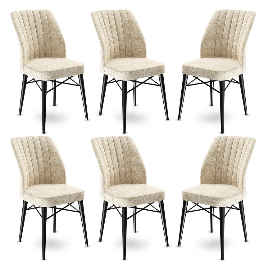 Set of 6 Flex Upholstered Dining Chairs in Cream and Black