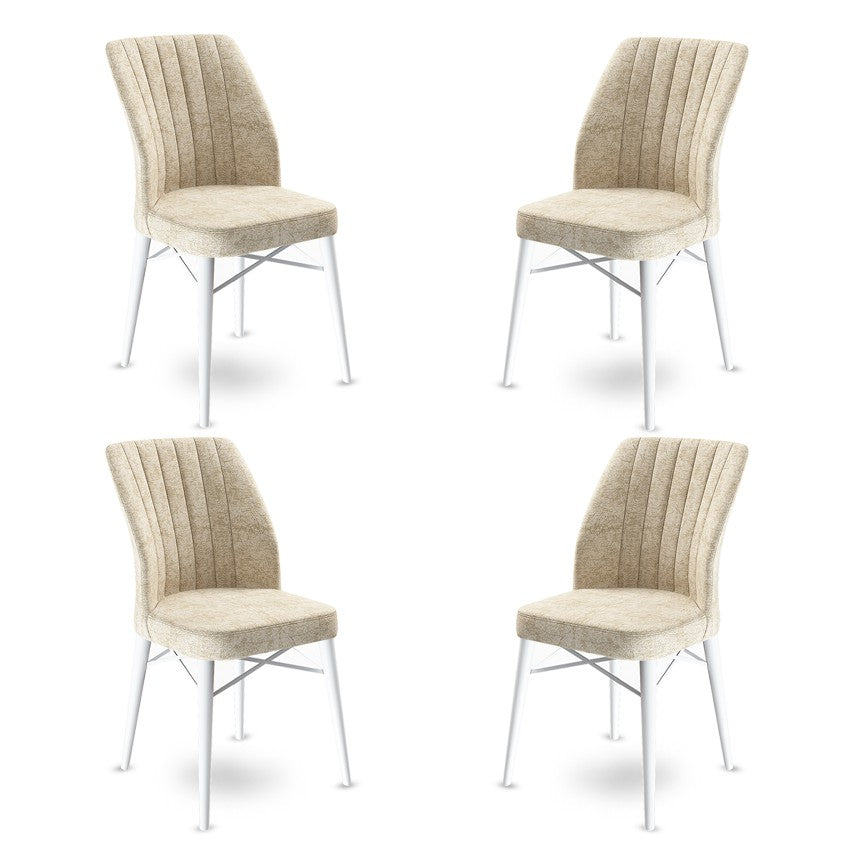 Set of 4 Flex Upholstered Dining Chairs in Cream and White – product image 1