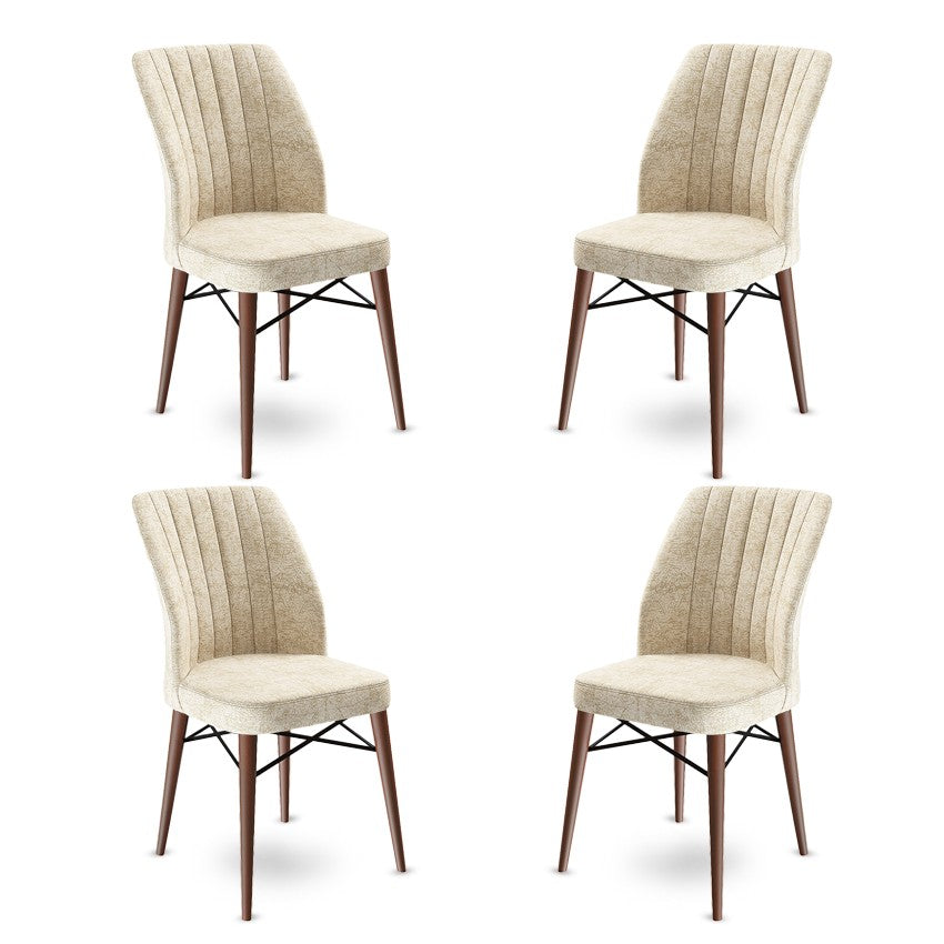 Set of 4 Flex Upholstered Dining Chairs in Cream and Brown