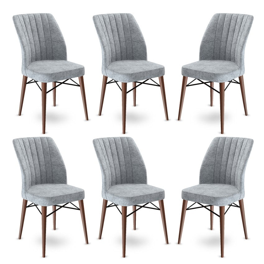 Set of 6 Flex Upholstered Dining Chairs in Grey and Brown