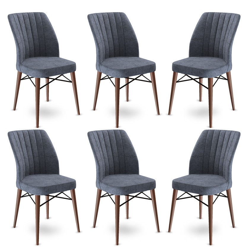 Set of 6 Flex Upholstered Dining Chairs in Fume and Brown – product image 1
